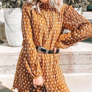 Lulu’s Mustard Polka Dot Pleated Dress